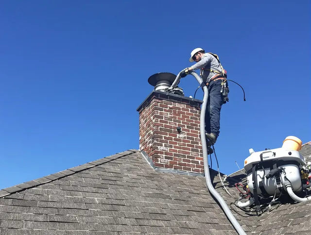 Dedicated Winchester Chimney Sweep team member cleaning a chimney in Winchester, MA