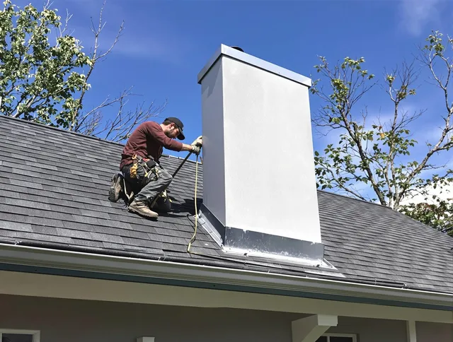 Winchester Chimney Sweep team member finishing chimney construction in Winchester, MA