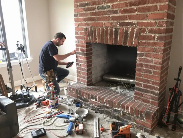 Winchester Chimney Sweep specialist finalizing chimney liner service in Winchester, MA